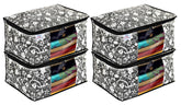 Heart Home Metalic Flower Print 4 Piece Non Woven Fabric Saree Cover Set with Transparent Window, Extra Large (Black)-HHEART16520